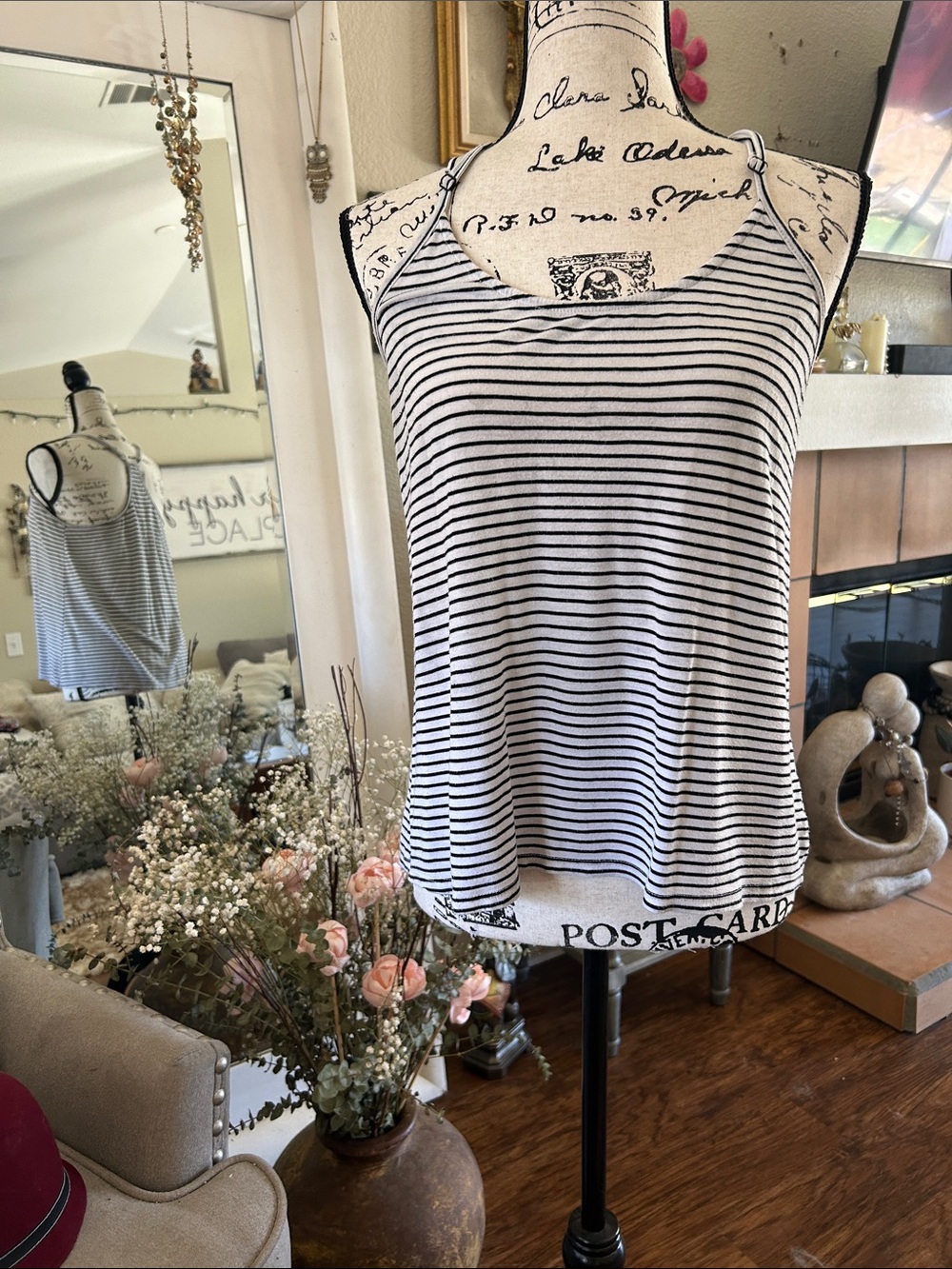 Full Tilt Black & White Striped Scoop Tank